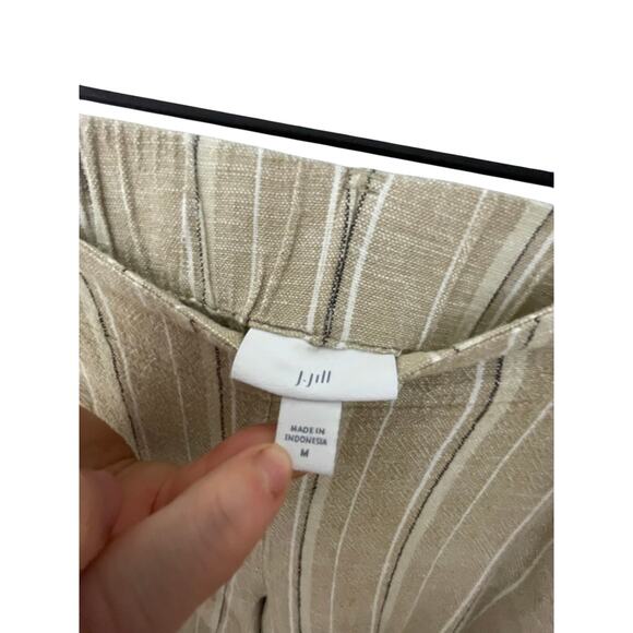 J.Jill Women's Tan White Stripe Coastal Grandma Lagenlook M Linen Wide Leg Pants - Picture 4 of 5